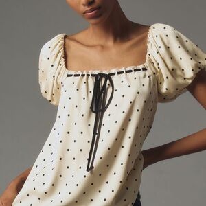 Anthropologie Cream and Black Polka Dot Blouse